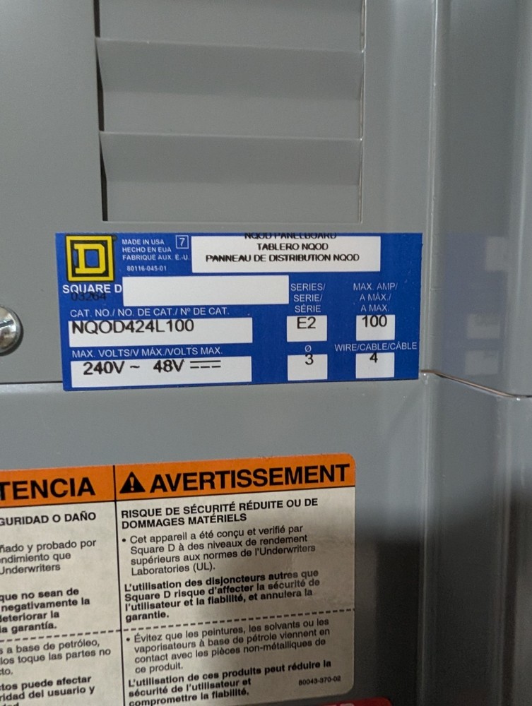 Square D Breaker Panel Board NQOD424L100CU