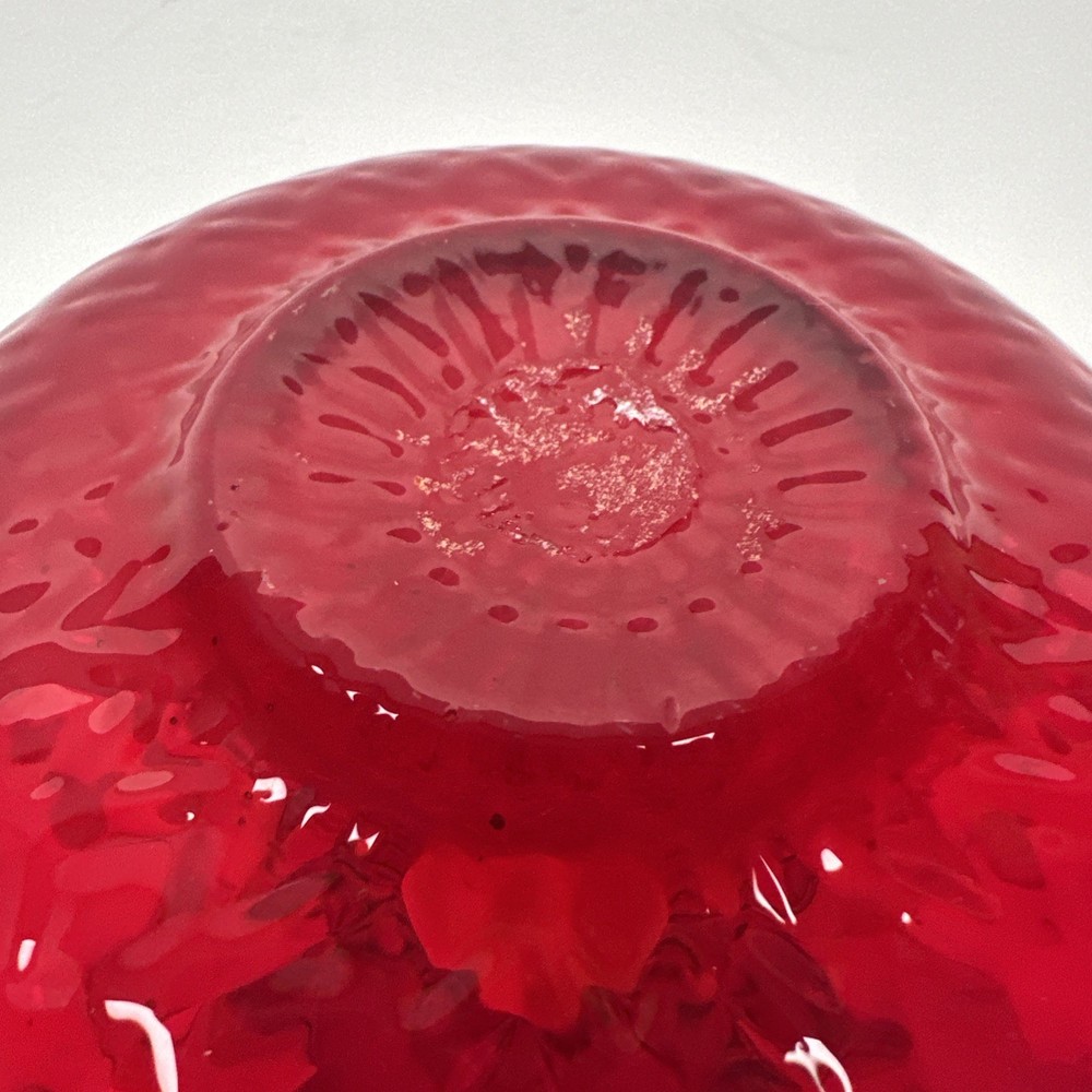 Pilgrim Glass Ruby Red Quilted Optic Pitcher Handle Rim Glows Hand Blown 5”