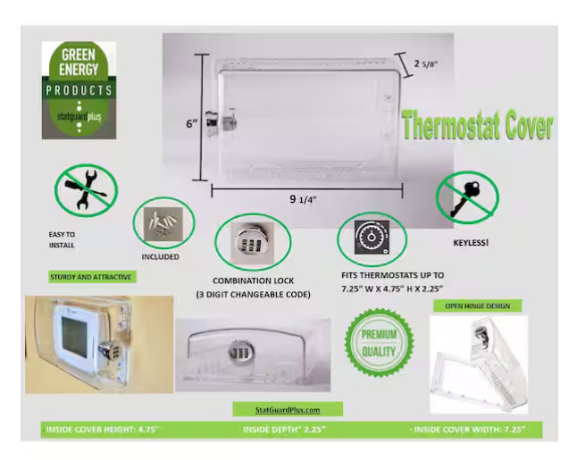 StatGuardPlus Universal Thermostat Guard Clear Changeable Code Combination Lock