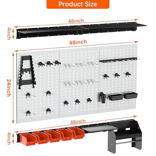 Pegboard Wall Organizer 4 ft. Garage Metal Pegboard Tool Organizer Grey