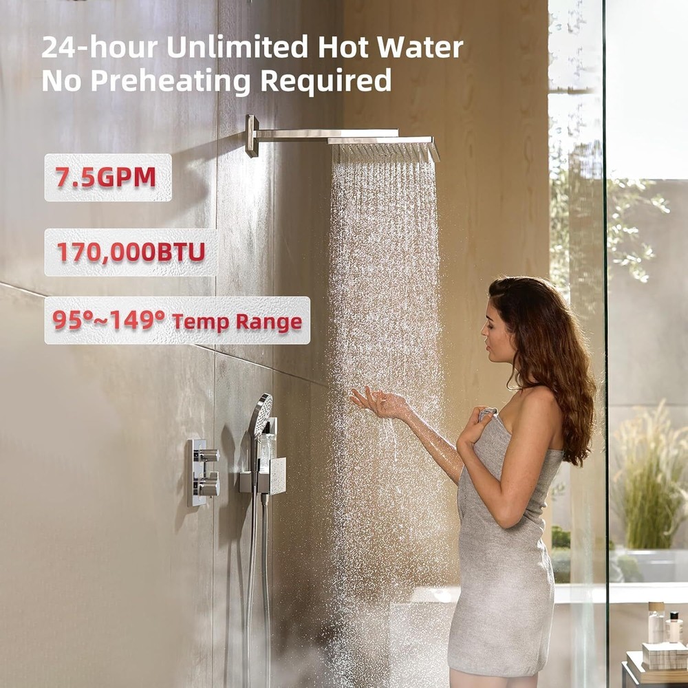 MIZUDO 170,000 BTU Tankless Water Heater Natural Gas Indoor For Shower Kitchen