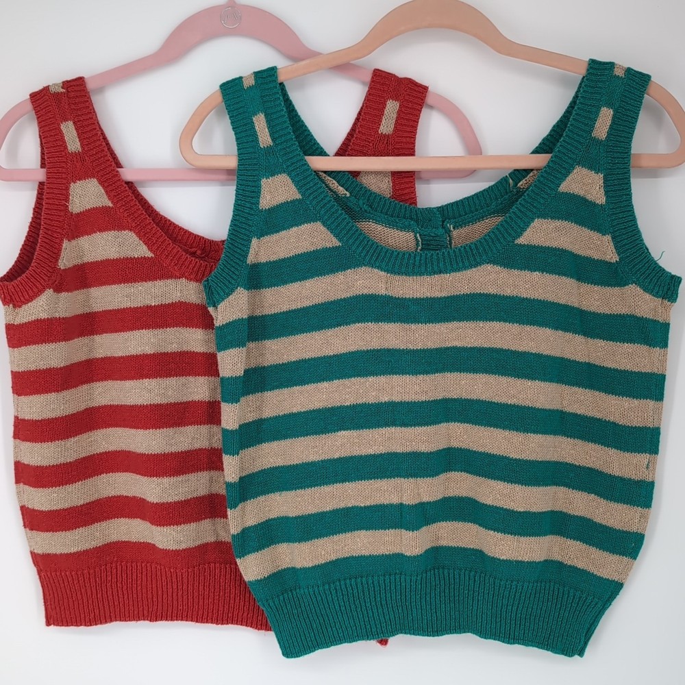 VNTG Headliners Button Up Nautical Stripe Sweater Vest Crop Medium Ribbed Bottom