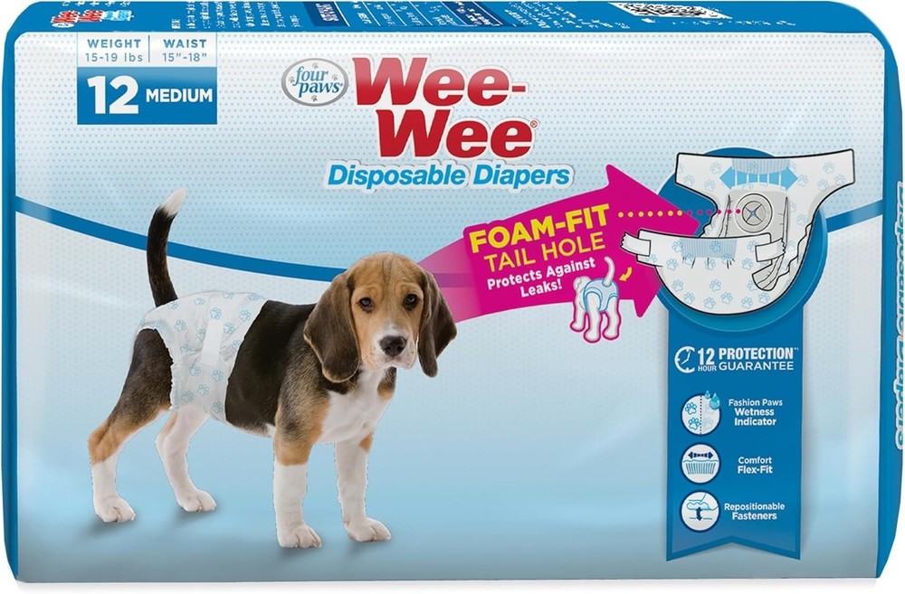 Wee-Wee Super Absorbent Disposable Adjustable Dog Potty Training Diapers, Lea...