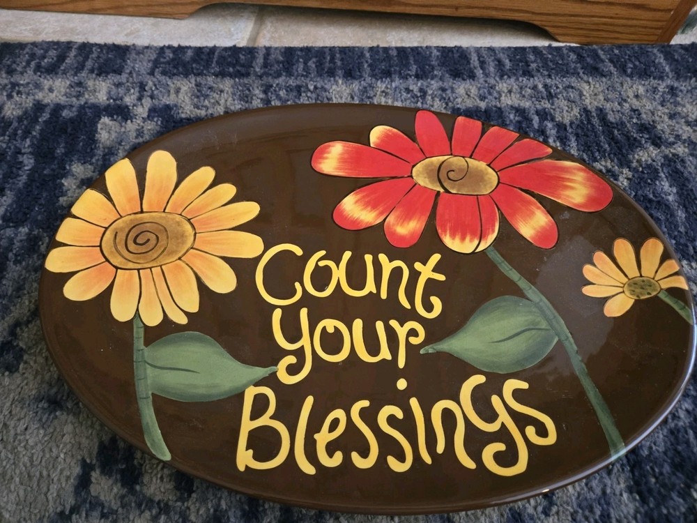 70's Retro Feel Cracker Barrel Count Your Blessings Oval-Shaped Ceramic Platter