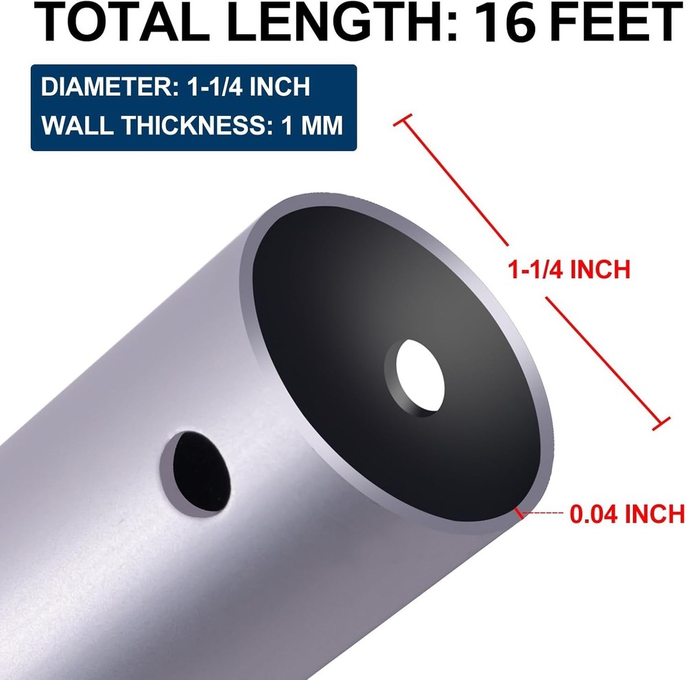 16ft Heavy Duty Aluminum Pool Pole with Double Handle Detachable 4 Sections