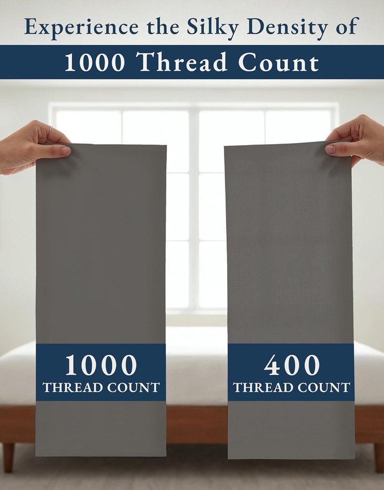 Queen Size 1000 Thread Count Egyptian Cotton Sheets Set - Charcoal, 15" Deep Poc