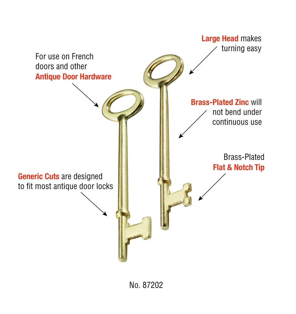 Lucky Line Skeleton Key with Flat Tip & Notched for 2 Pack, Combo (87202)