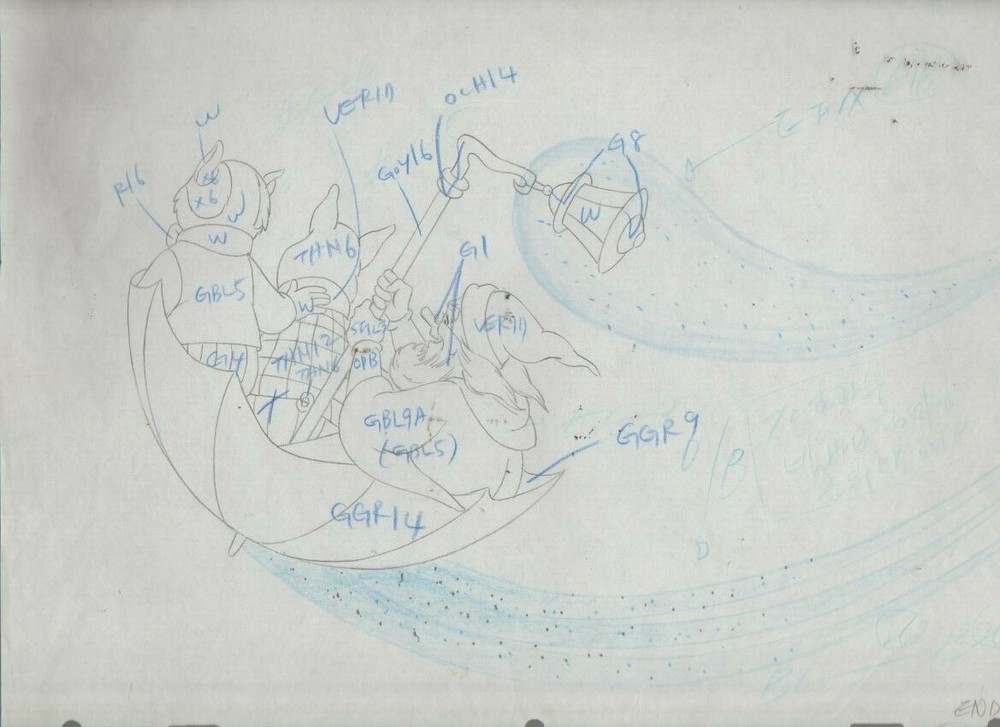 RUPERT THE BEAR Animation 12.5x10.5" Drawing Color Code w/ Badger in Umbrella