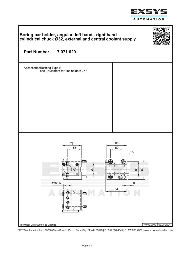 Boring bar holder, angular, left/right hand cylindrical chuck Ø32, 7.071.629