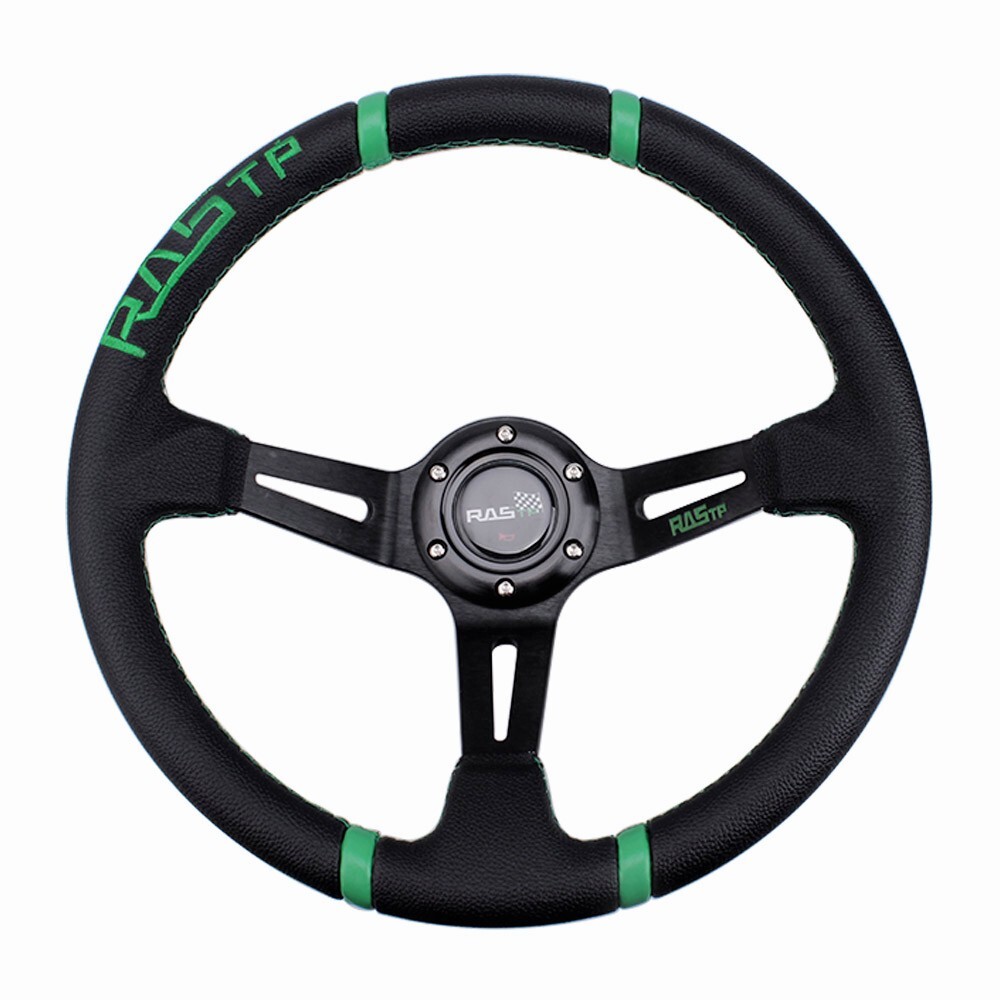 14inch/345mm Green Racing Steering Wheel with Black Quick Release Adapter