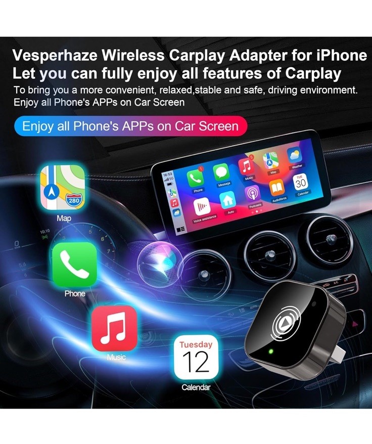 2025 Upgraded Wireless Carplay Adapter for iPhone, Plug&Play Auto-Connected