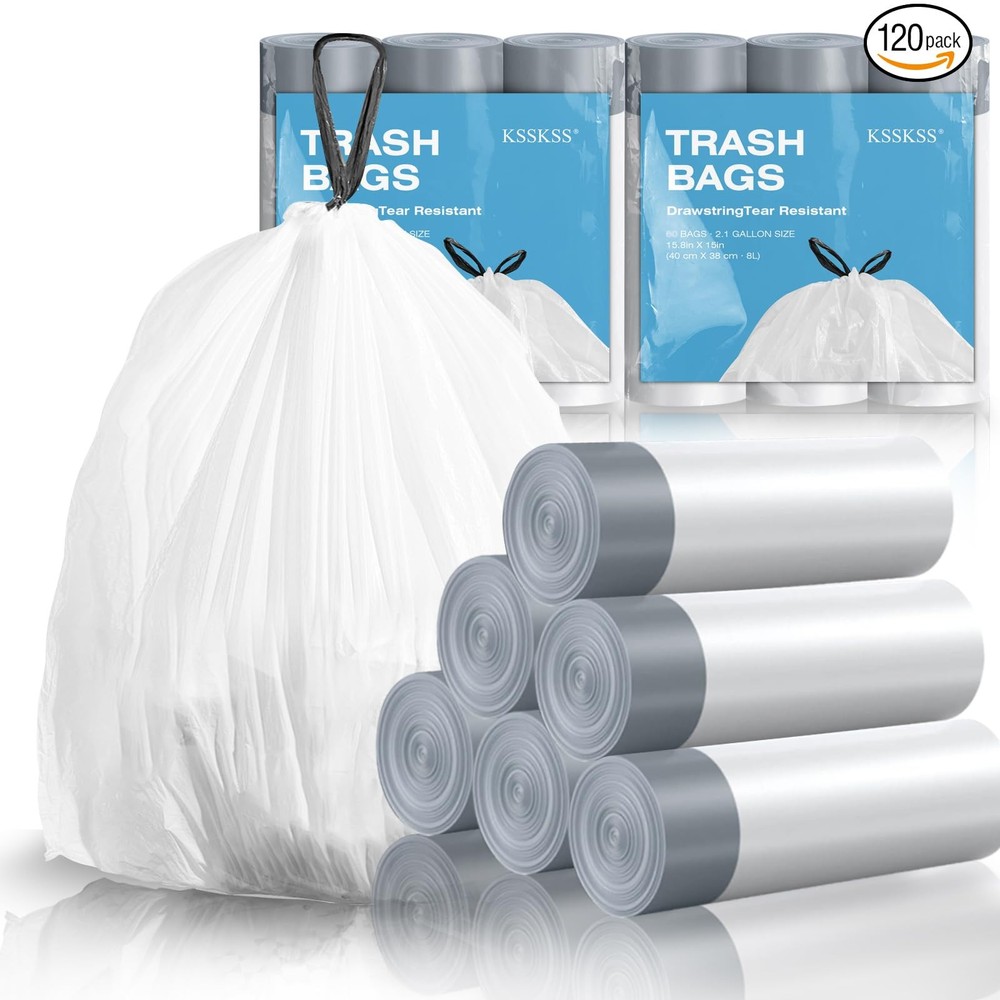 120 Counts 1.6 Gallon Mini Drawstring Trash Bags, Small Garbage Bags by , Cod...