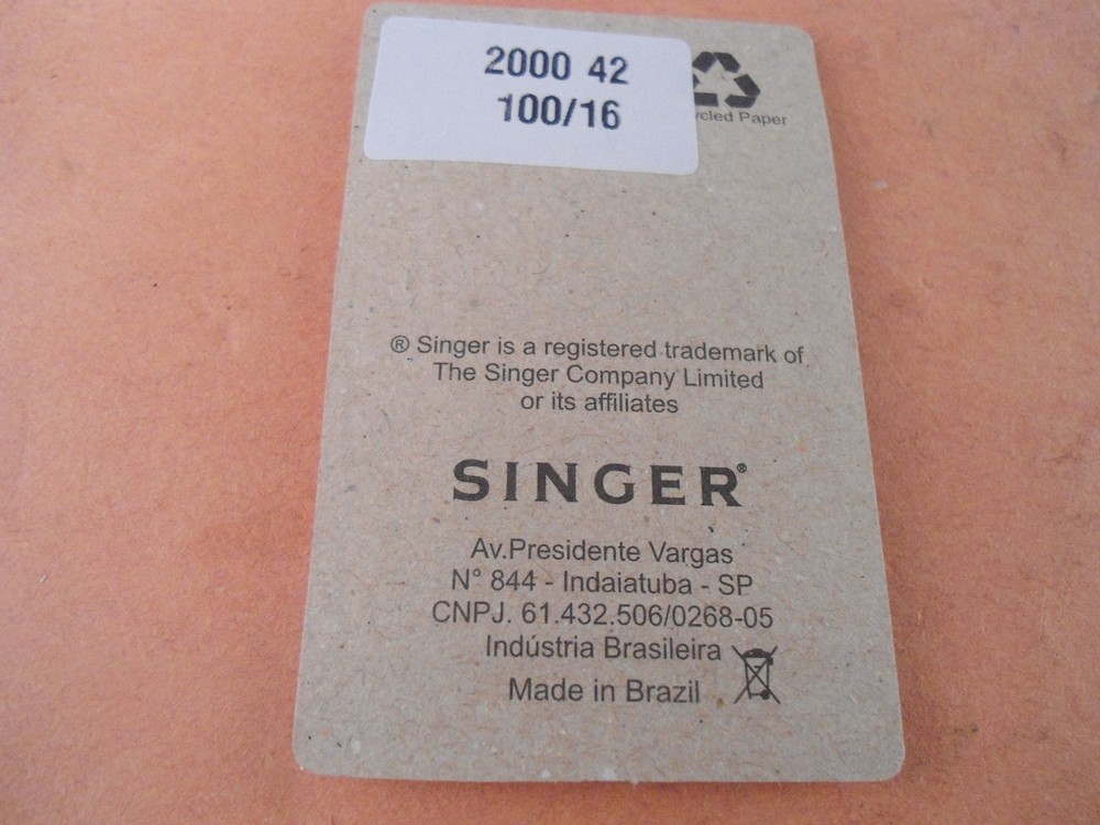 Genuine Singer Chromium Regular Point Needle - Size 16 -Type 2000-42 - 5pk