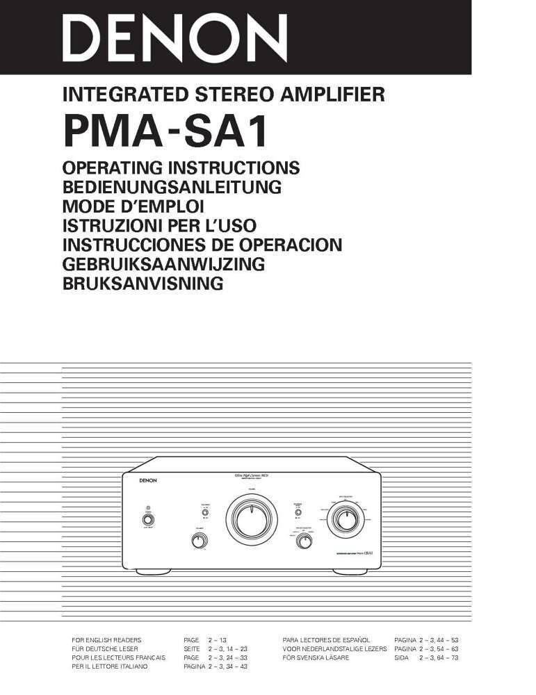 Denon PMA-SA1 Amplifier Owners Manual
