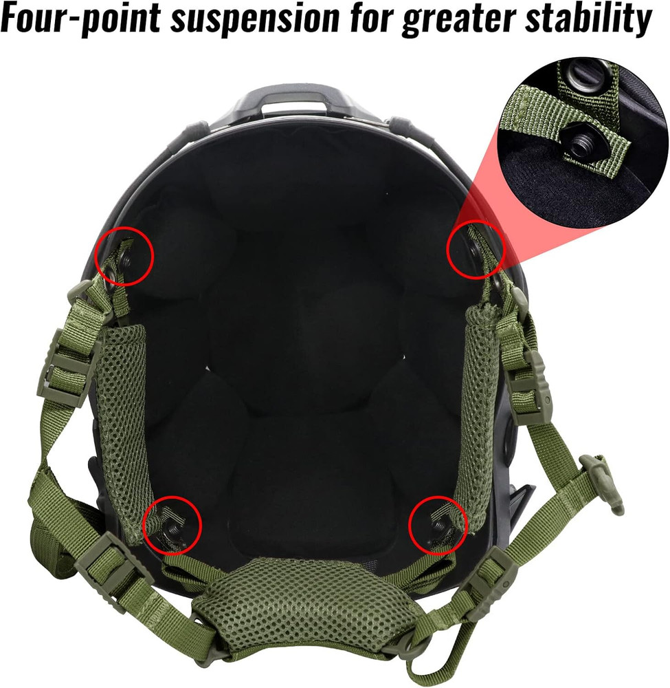 Tactical Helmet Chin Strap Adjustable Dial 4 Points Suspension System with Bolts