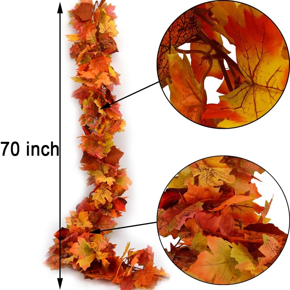 pack Fall Garland Maple Leaf Garlands 5.9Ft/Piece Fall Maple Leaves 3 Orange