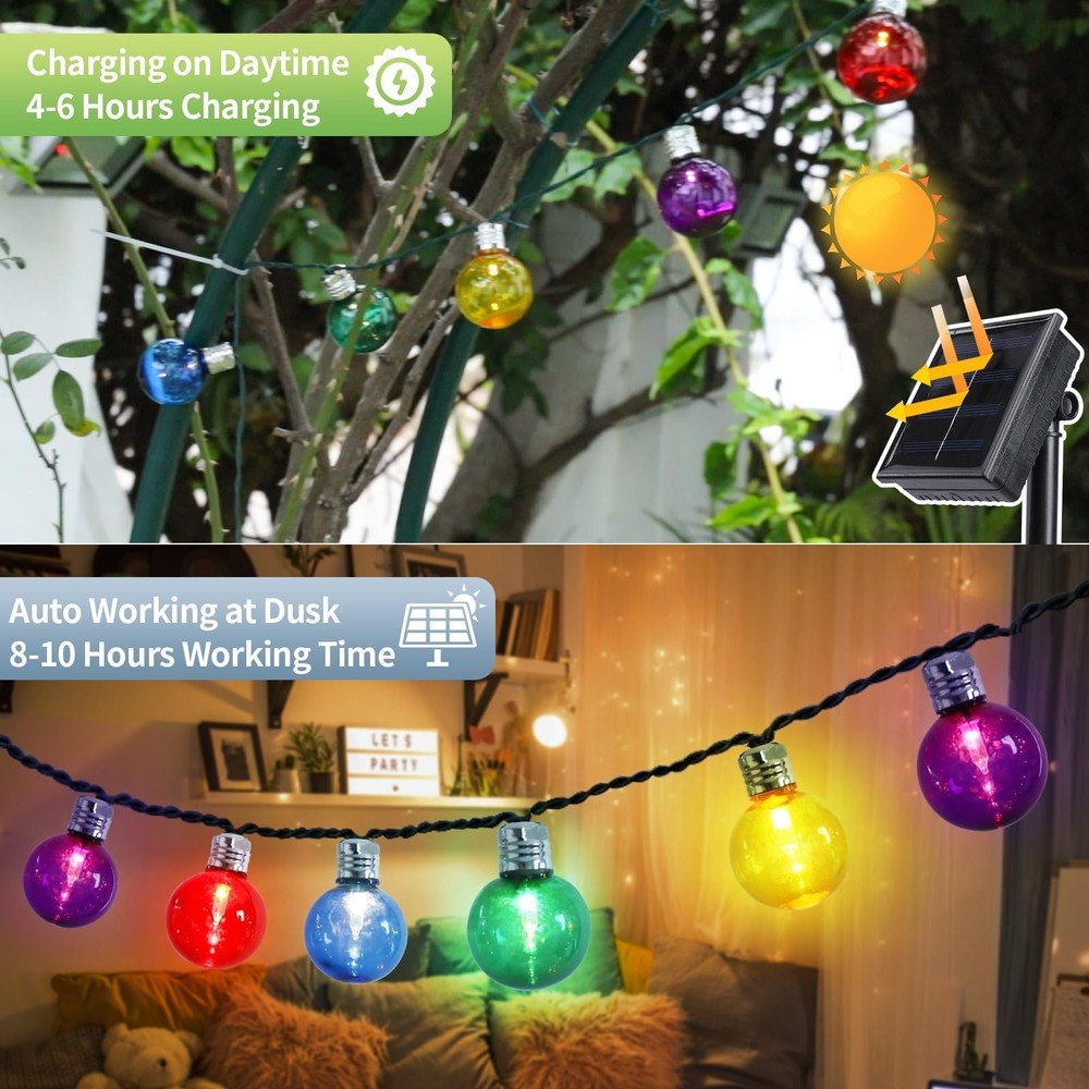 Vigdur Solar String Lights Outdoor, 7Ft Globe Multicolor String Lights with 1...
