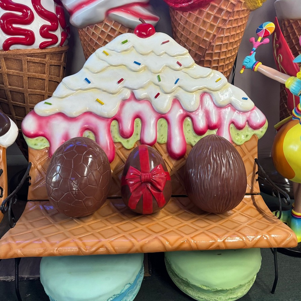 Ridged Chocolate Easter Egg Over Sized Statue Display Holiday Resin Prop Decor