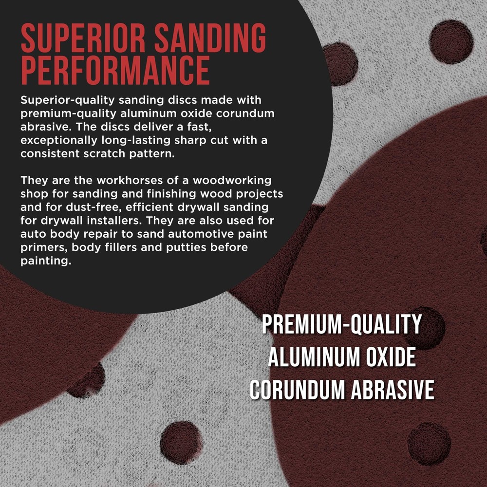 8-Hole Red Sanding Discs 80 Grit for Wood & Auto Paint - 50 Pack, Hook & Loop