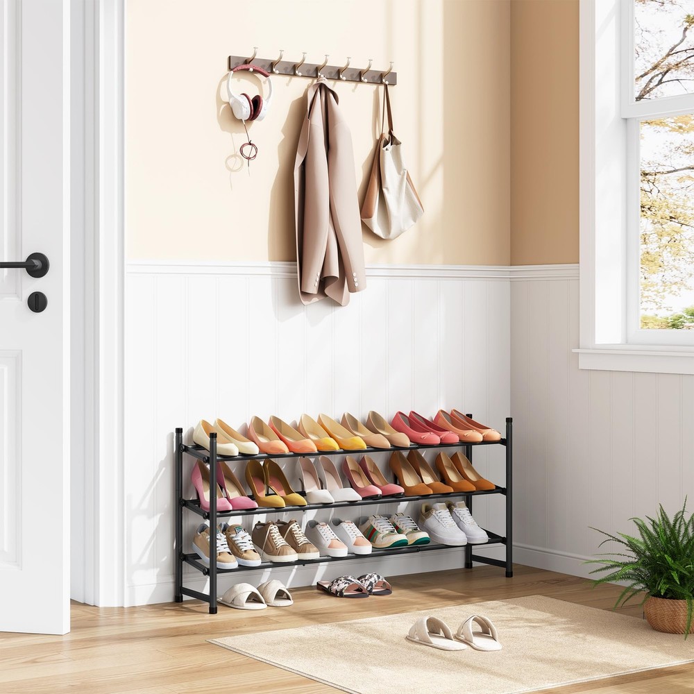 Expandable Shoe Rack for Closet 3 Tier, 28“-41“Adjustable & Stackable Shoe Sh...