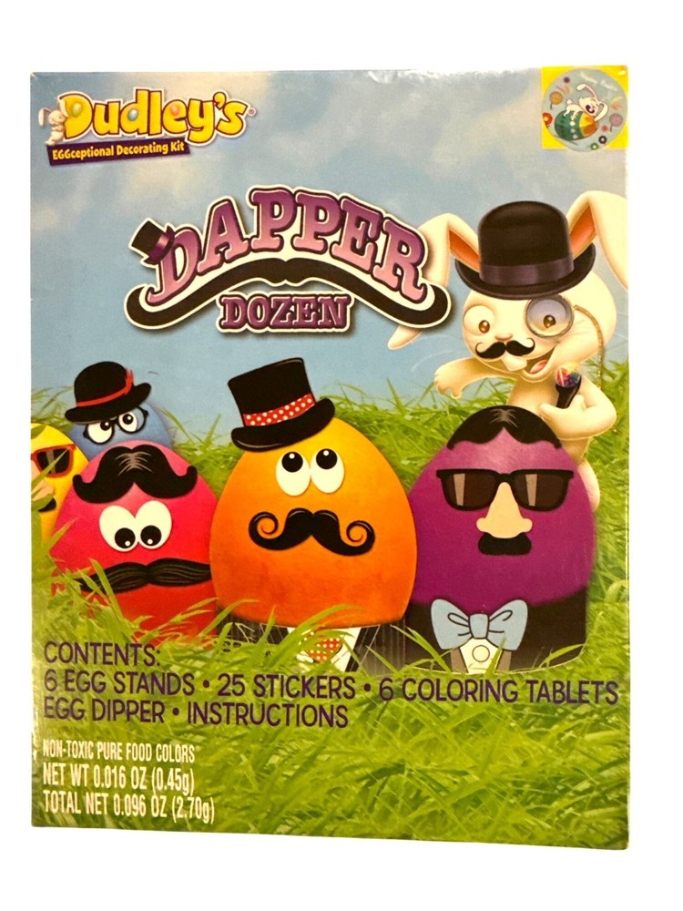 DUDLEY'S Dapper Dozen Easter Egg Decorating Kit Set Coloring tablets + Stickers+
