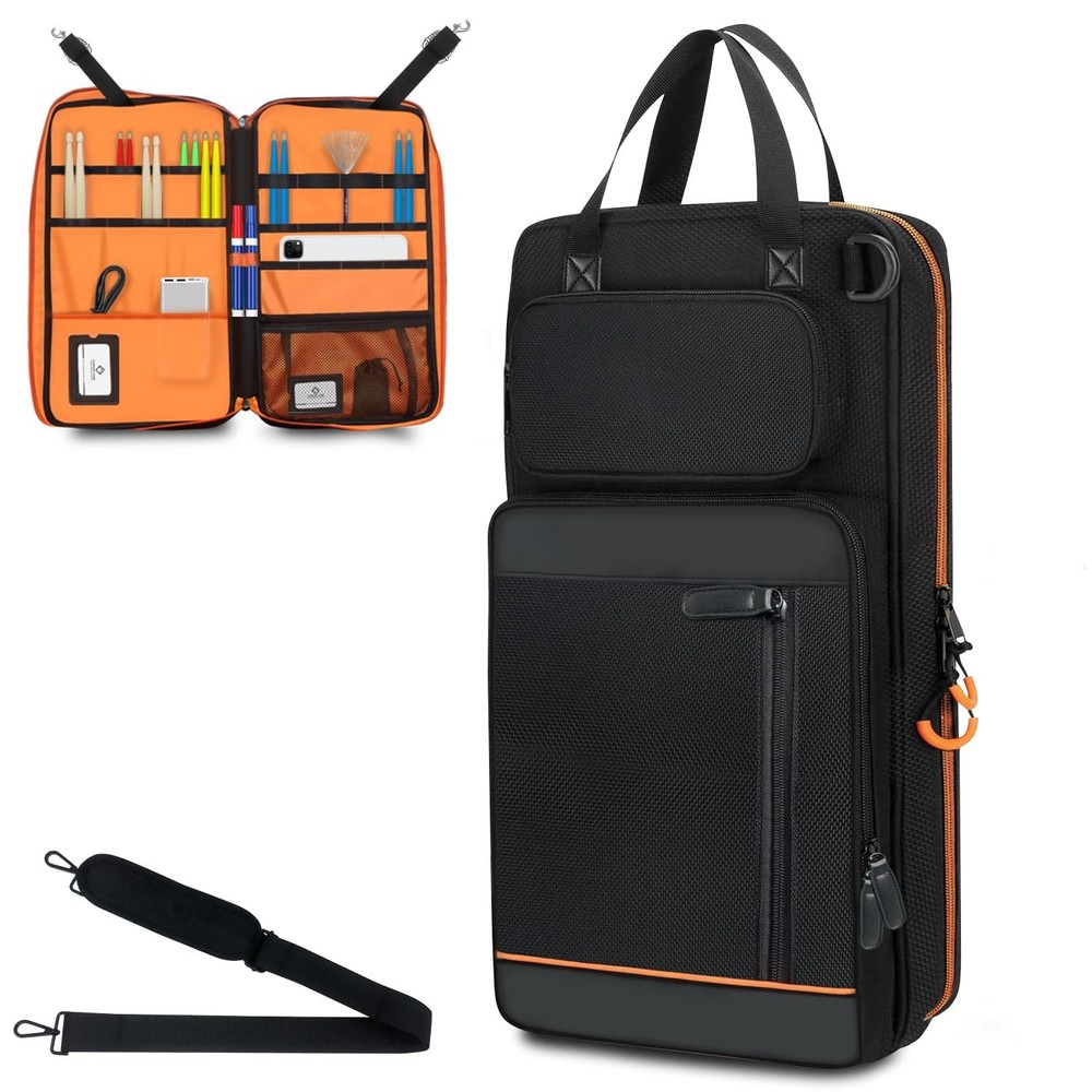 Large Capacity Drum Stick Bag with Hook & Adjustable Strap for Percussion
