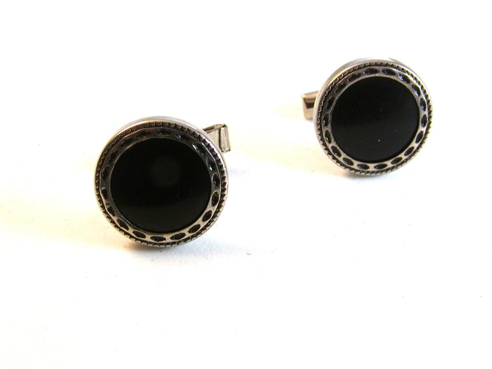 Vintage Silver Tone & Red Cufflinks