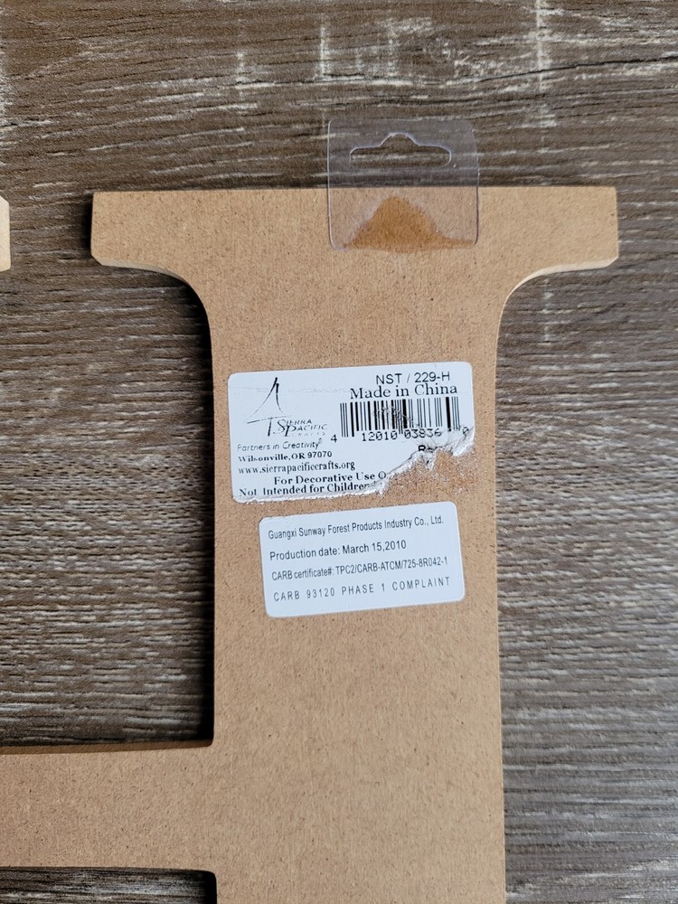Chipboard Cut-Out Initial "H" For Crafts