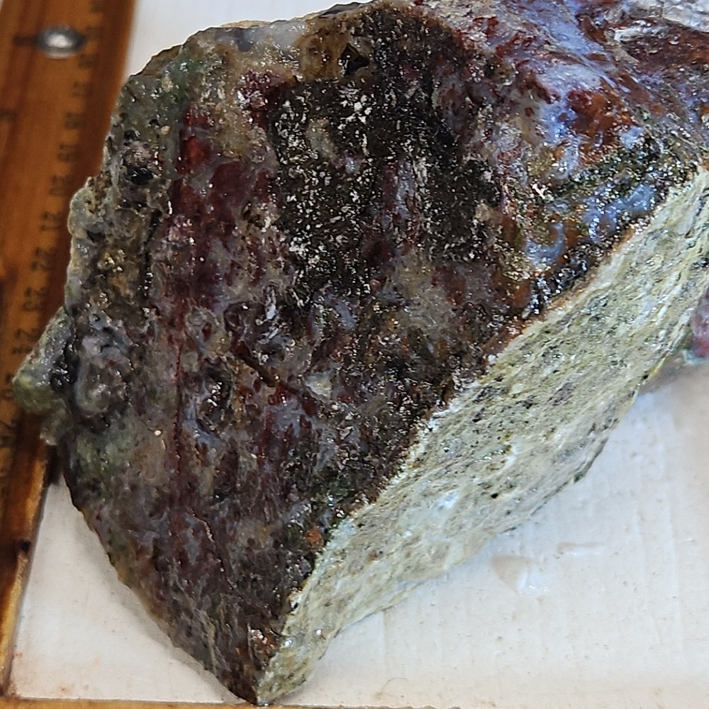 Red lightning agate rough. Beautiful blue color and moss pattern, 2LBs 2.0oz