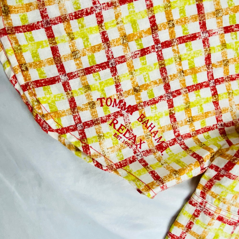 Tommy Bahama Multicolor Checked Pure Linen Button Front Size Large NWT