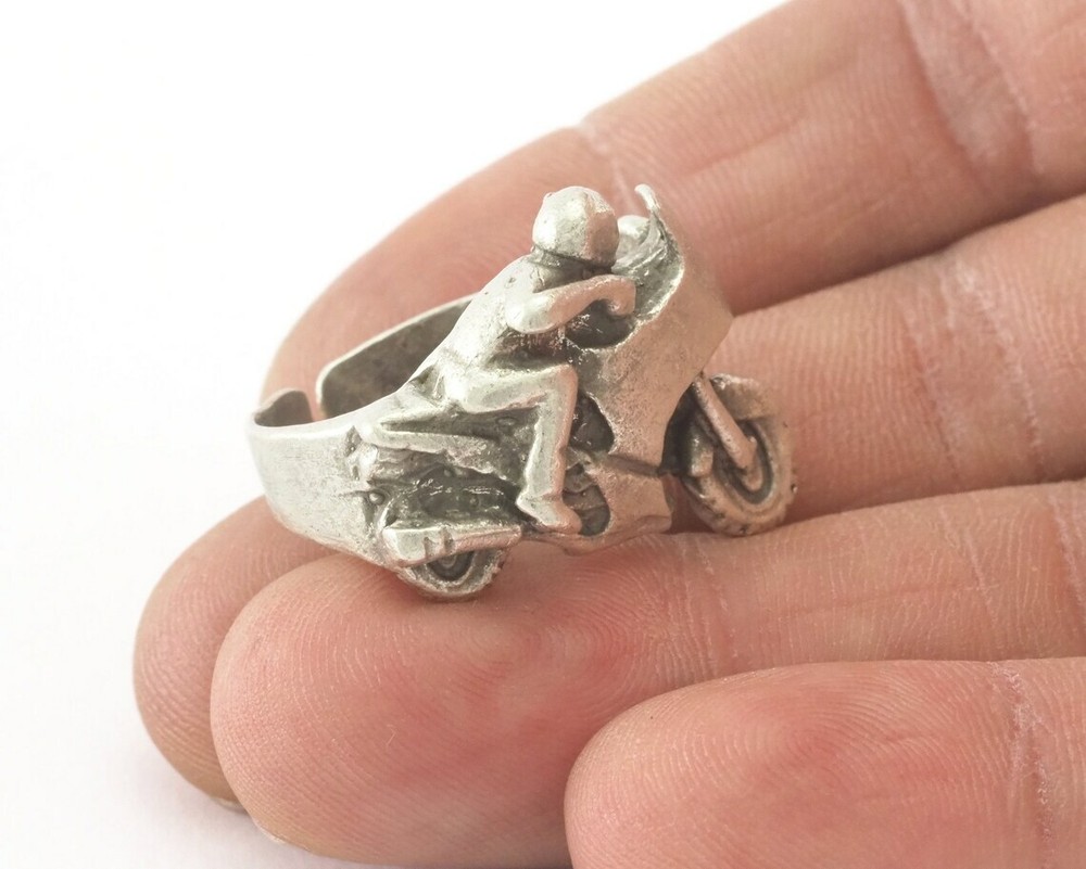 Motorcycles Ring Adjustable Ring Antique Silver Plated Brass 7US size 3223