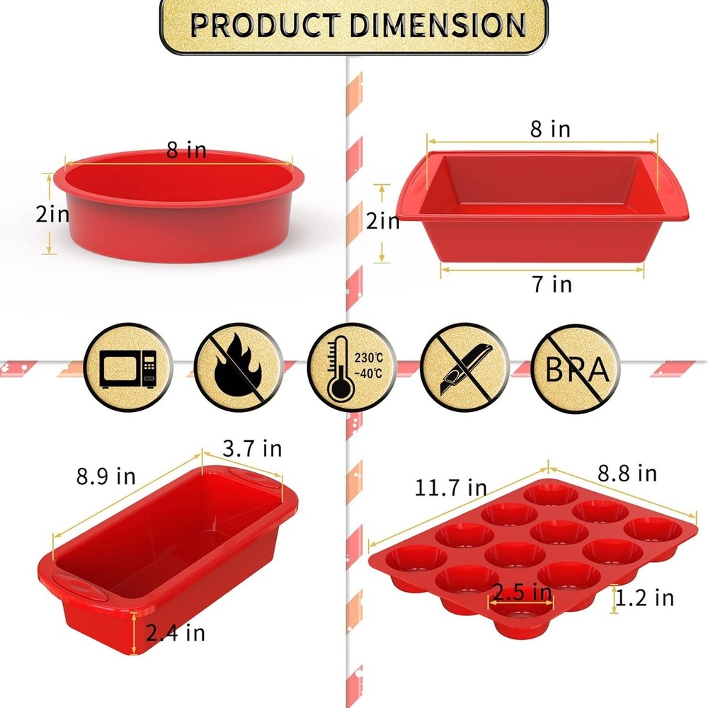 5-Piece Silicone Baking Pans Sets - Nonstick Silicone Bakeware Set with Bread...