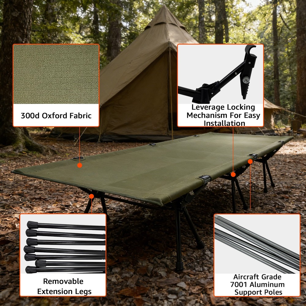 Portable Folding Camping Cot with Carry Bag, Versatile Backpacking Bed