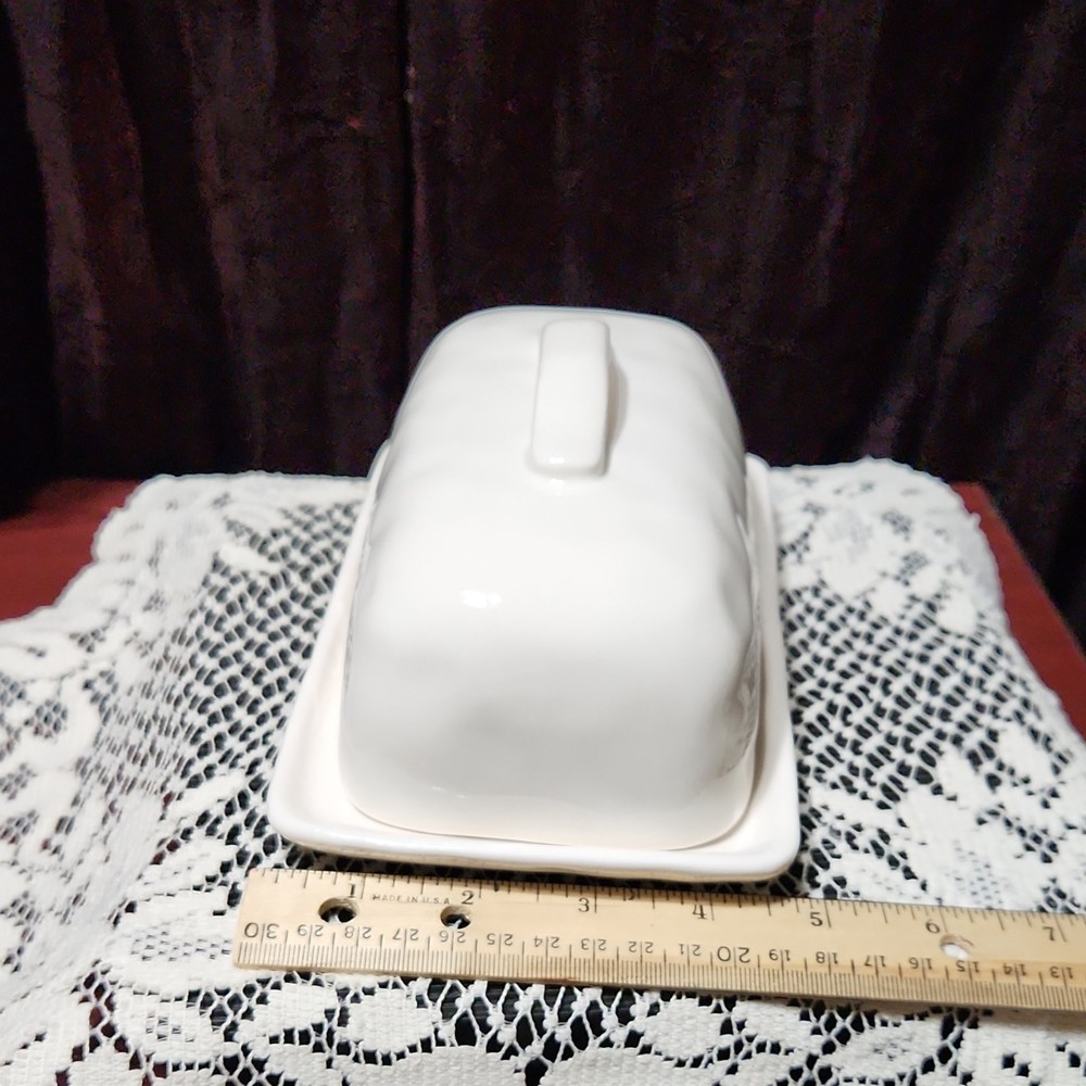 White Ceramic Covered Butter Dish Rectangle Microwave Safe LTD Commodities