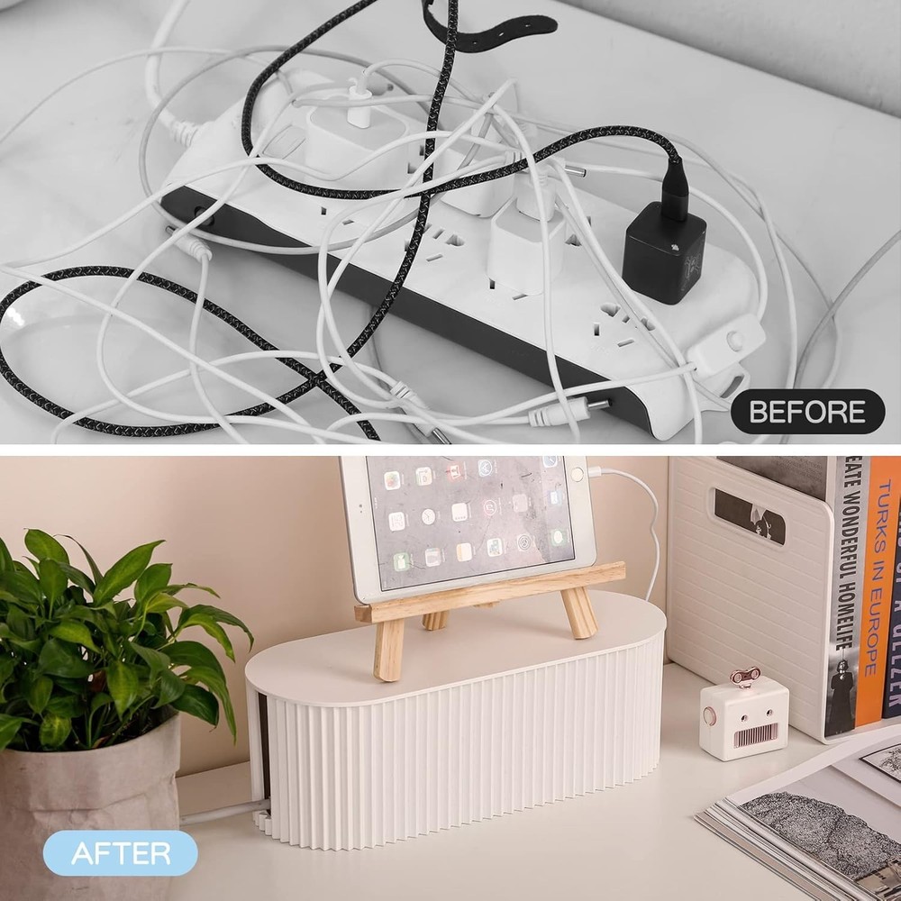 Cable Management Box for Chargers, Adapters - White