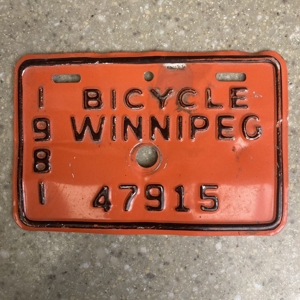 Vintage 1981 Winnipeg-Canada Bicycle License Plate