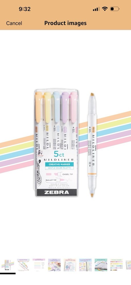 Zebra Mildliner Highlighters 5-Pack Fluorescent Set Ended Creative Marker