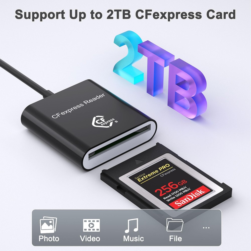 CF Express Type B Card Reader with USB 3.2 (Gen 2) 10Gbps, USB-C & Black