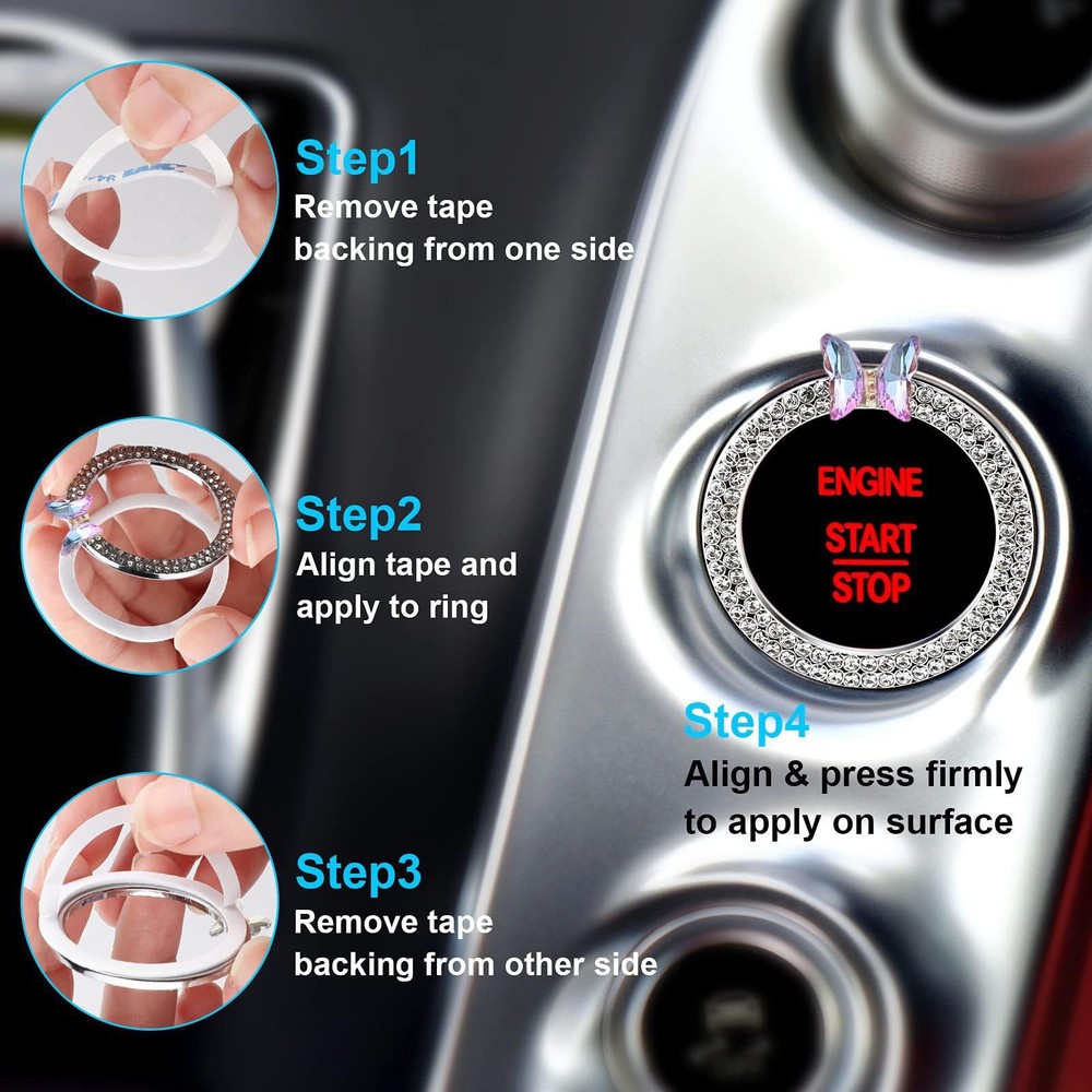 Bee Car Accessories Engine Start Button Decoration Ring Silver Silver Ring