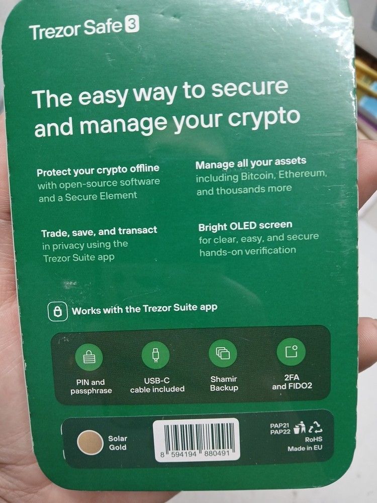 TREZOR SAFE 3 Passphrase & Secure Element Crypto Hardware Wallet Solar Gold