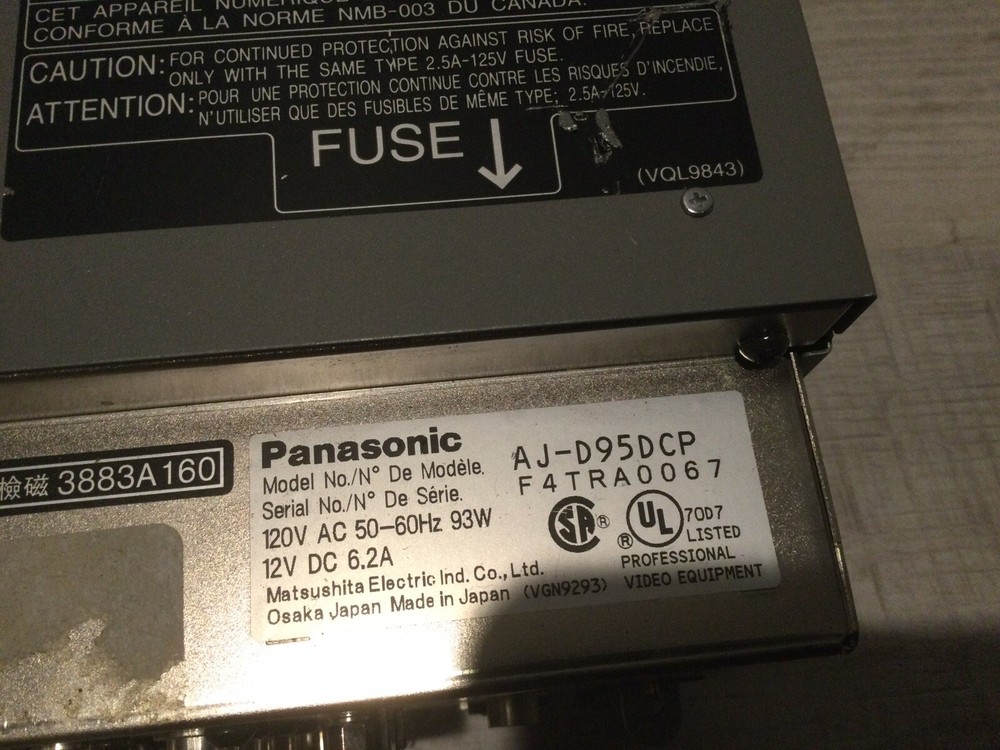 Panasonic AJ-D95DCP DVC Pro50 Recorder/Player Error 09 drum error, Sold Parts