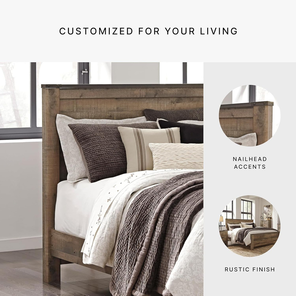 Warm Brown Rustic Queen Panel Headboard - Trinell Collection
