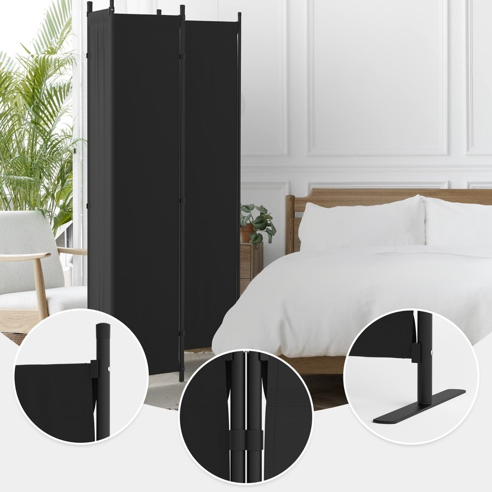 Black 4 Panel Folding Privacy Screen 88" Room Divider Panel For Office Bedroom