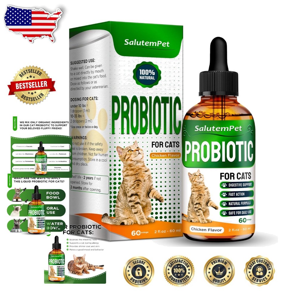 Advanced Cat Probiotic Drops – Digestive Support for Cats with Diarrhea,...