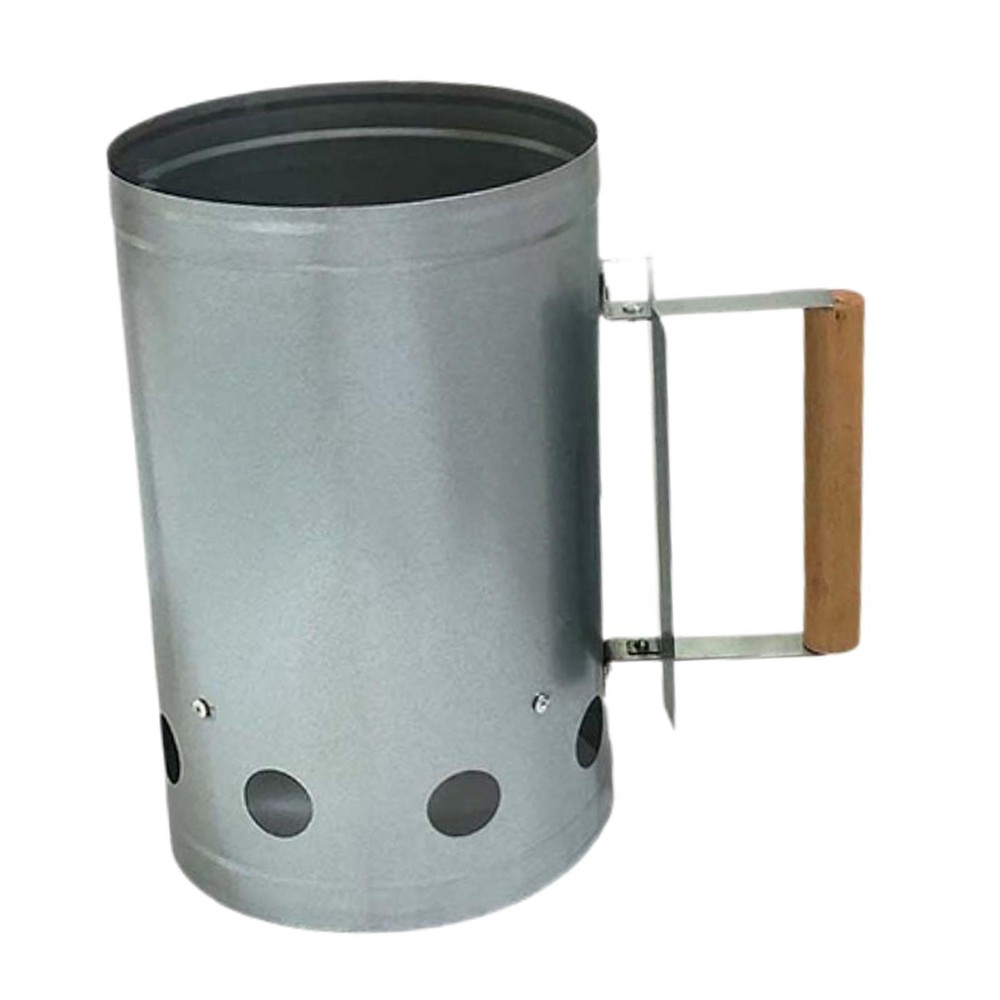 Grilling Chimney Fire Starter Charcoal Can Wood Handle BBQ