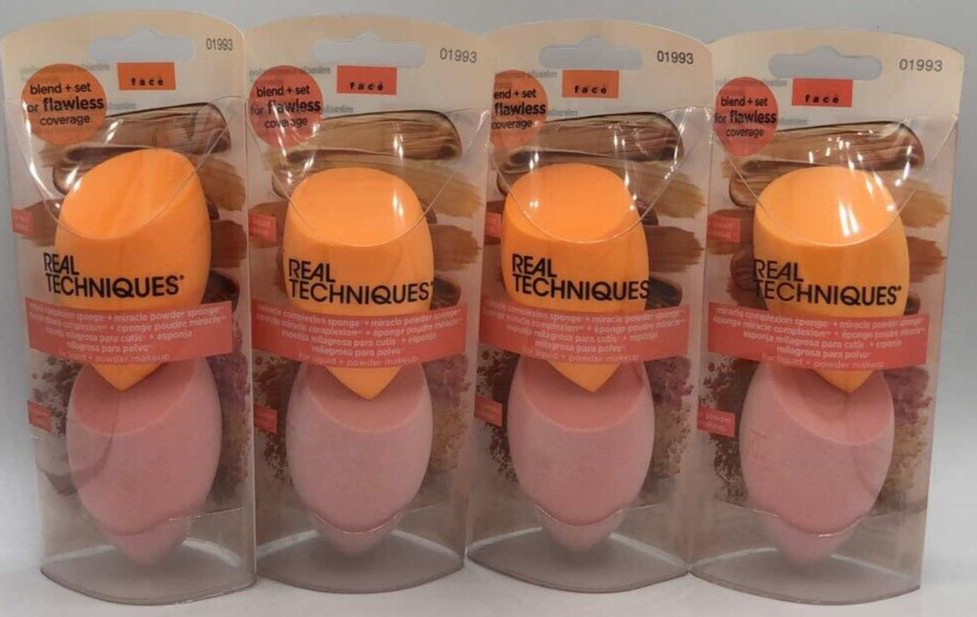 4PK Real Techniques Miracle Complexion Sponge + Powder Sponge #01993 ~ 8 PC TTL
