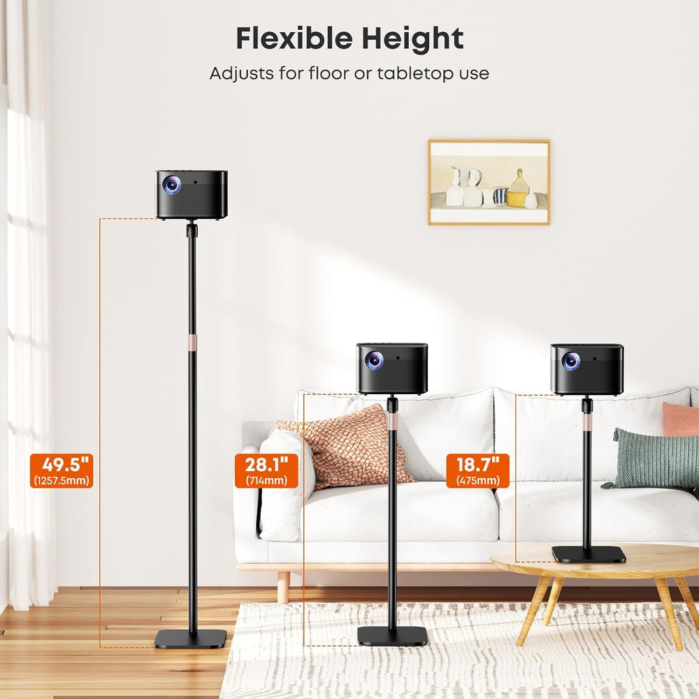 Universal Projector Stand – Height Adjustable Floor Stand with 360° Rotating Bal