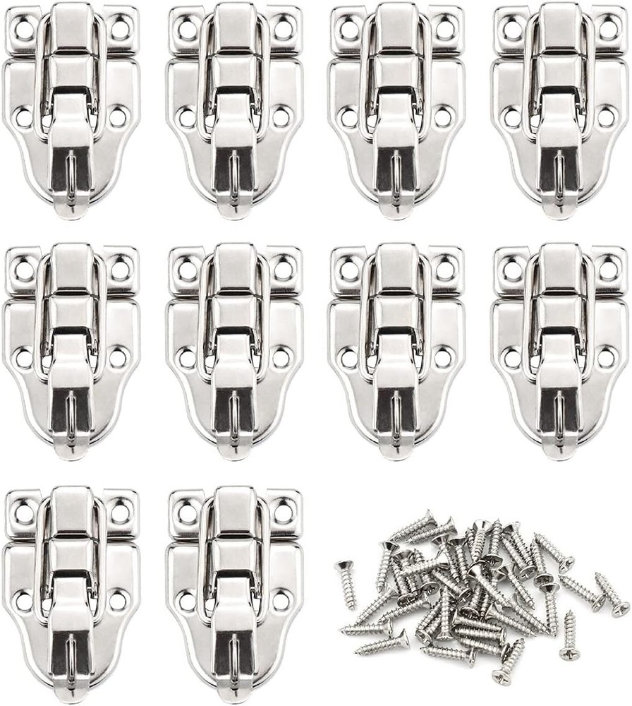 10 Pack Metal Box Hasp Lock Toggle Latch Catch, Silver Decorative Hasp with M
