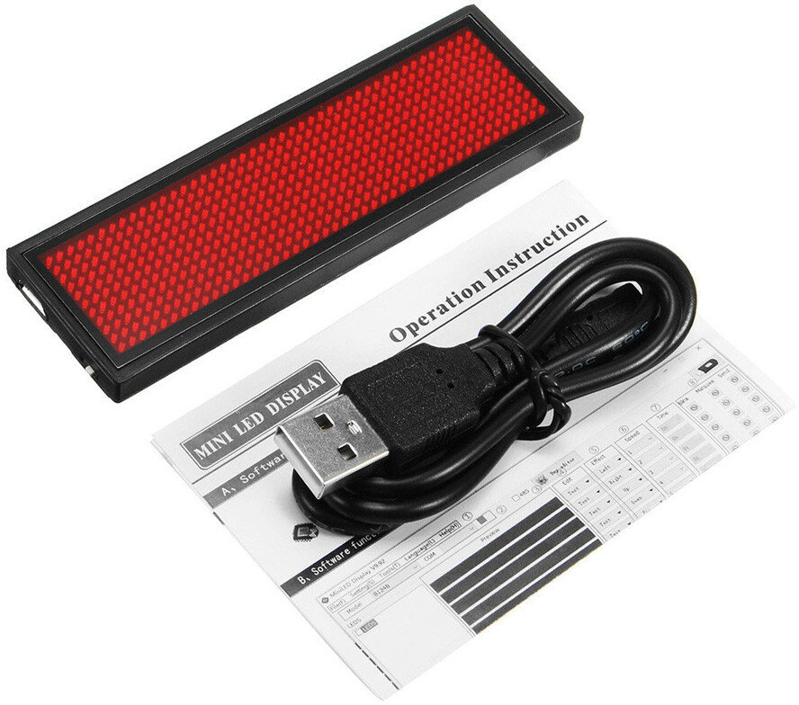 RED LED Digital Scrolling Message Name Tag Badge Bluetooth/PC Programmable NEW!