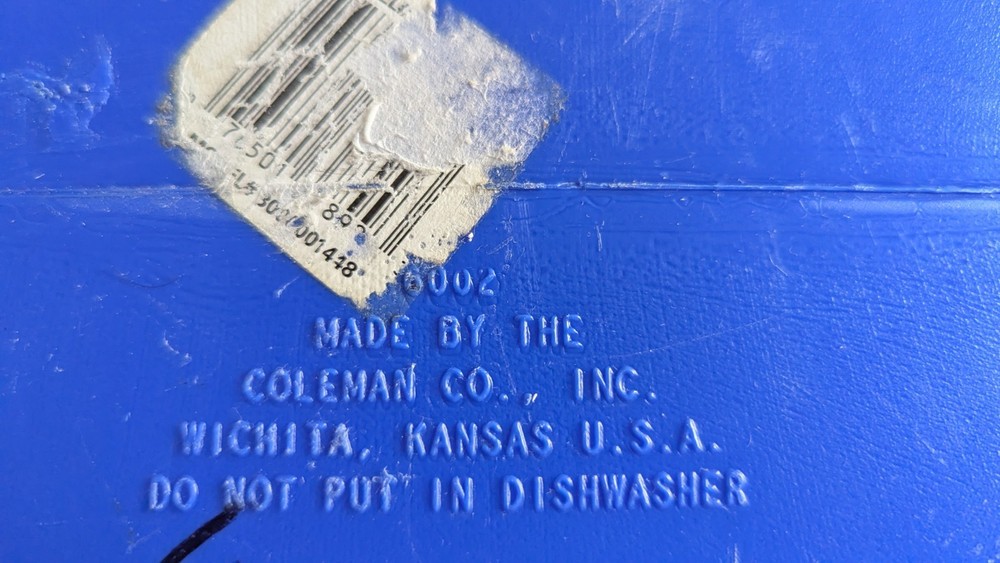 Coleman Stackable Blue White Water Jug Screw-on Lid, cooler.